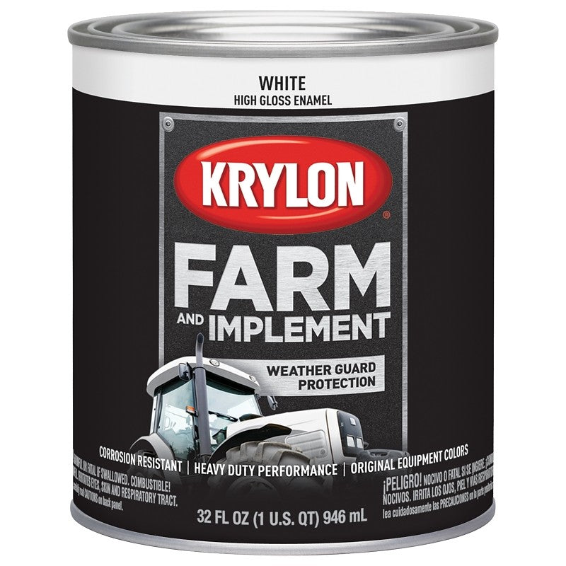 Krylon K02021000 Farm Equipment Paint, High-Gloss Sheen, White, 1 qt, 50 to 200 sq-ft/gal Coverage Area (Pack of 2)