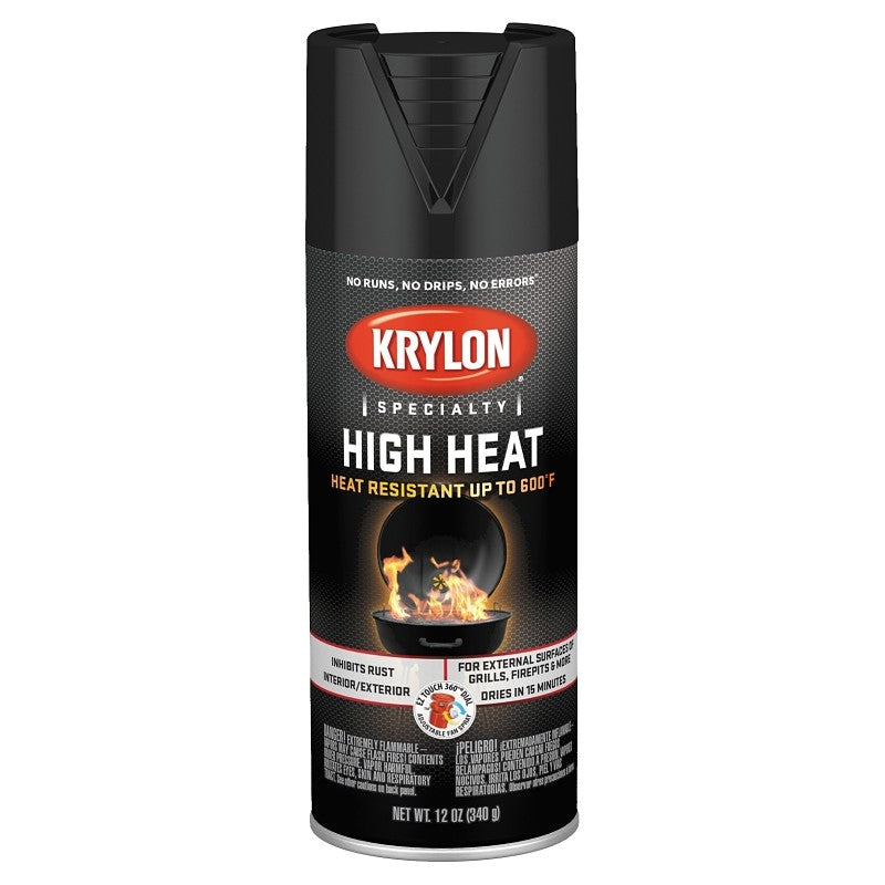 Krylon K01618777 Spray Spray Paint, Satin, Black, 12 oz, Aerosol Can
