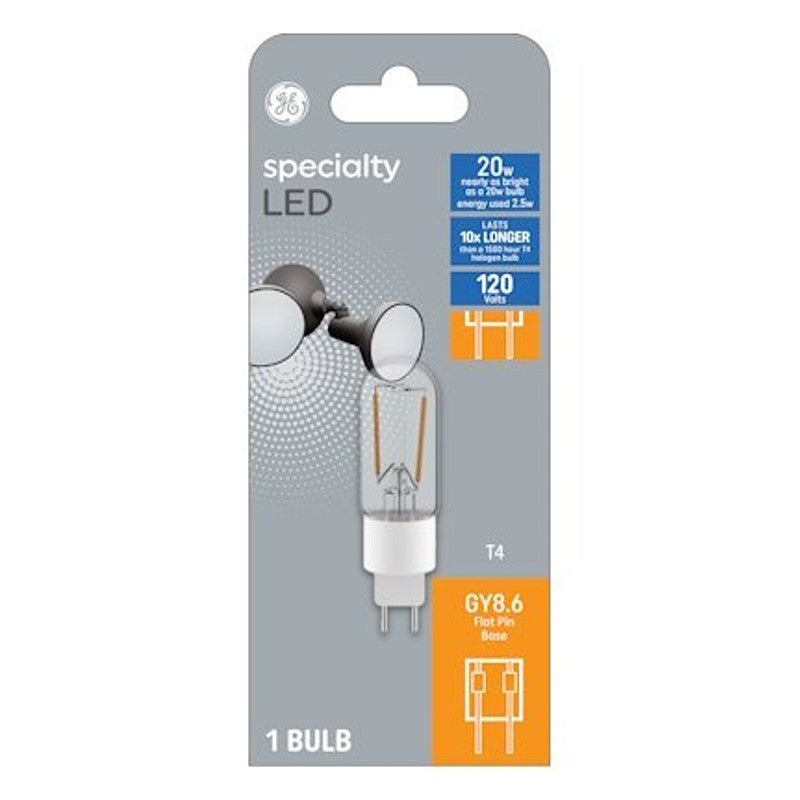 GE 93129031 LED Bulb, T4 Lamp, 20 W Equivalent, GY8.6 Lamp Base, Clear, Soft White Light, 3000 K Color Temp (Pack of 4)