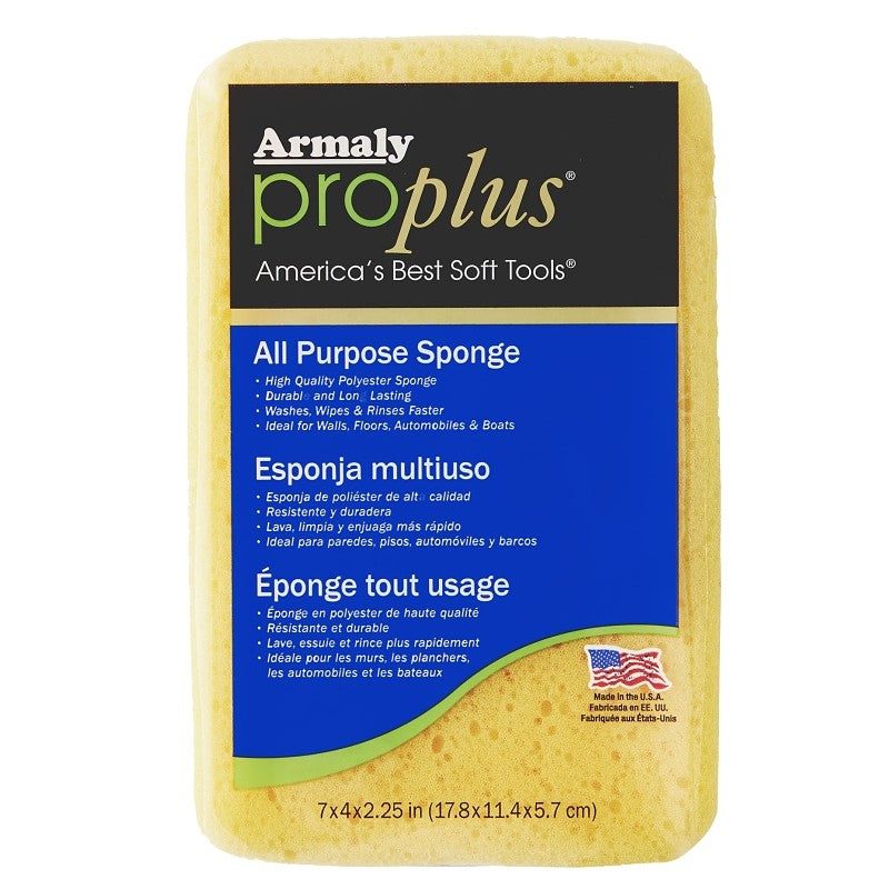 Armaly ProPlus 00027 Large Economy Sponge, 7 in L, 4-1/2 in W, 2-2/5 in Thick, Polyester, Yellow
