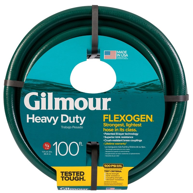 Gilmour 834101-1001 Heavy-Duty Garden Hose, 3/4 in, 100 ft L, FGHT x MGHT, Rubber, Green