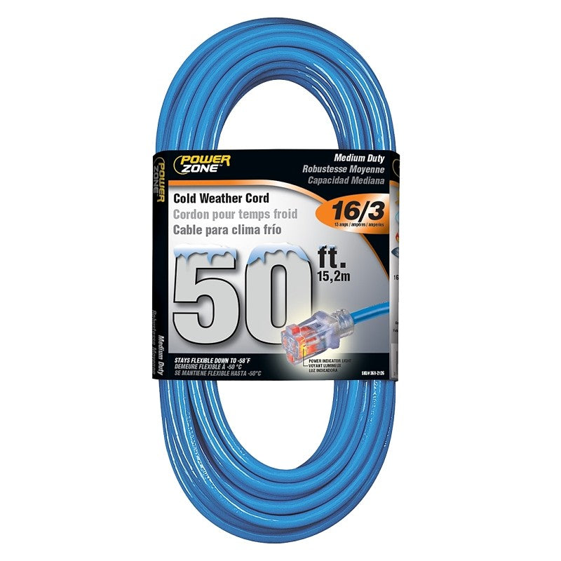 PowerZone ORCW511630 Extension Cord, 16 AWG Cable, 5-15P Grounded Plug, 5-15R Grounded Receptacle, 50 ft L, 125 V