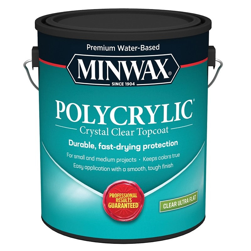 Minwax Polycrylic 111110000 Protective Finish, Ultra-Flat, Liquid, Clear, 1 gal (Pack of 2)