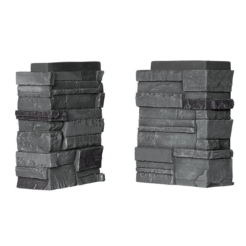 DuraKwik Stone 310VAC Siding Corner, 13 in L, 10 in W, 4 in Thick, Interlocking Edge, Stacked Stone Profile, Volcano Ash
