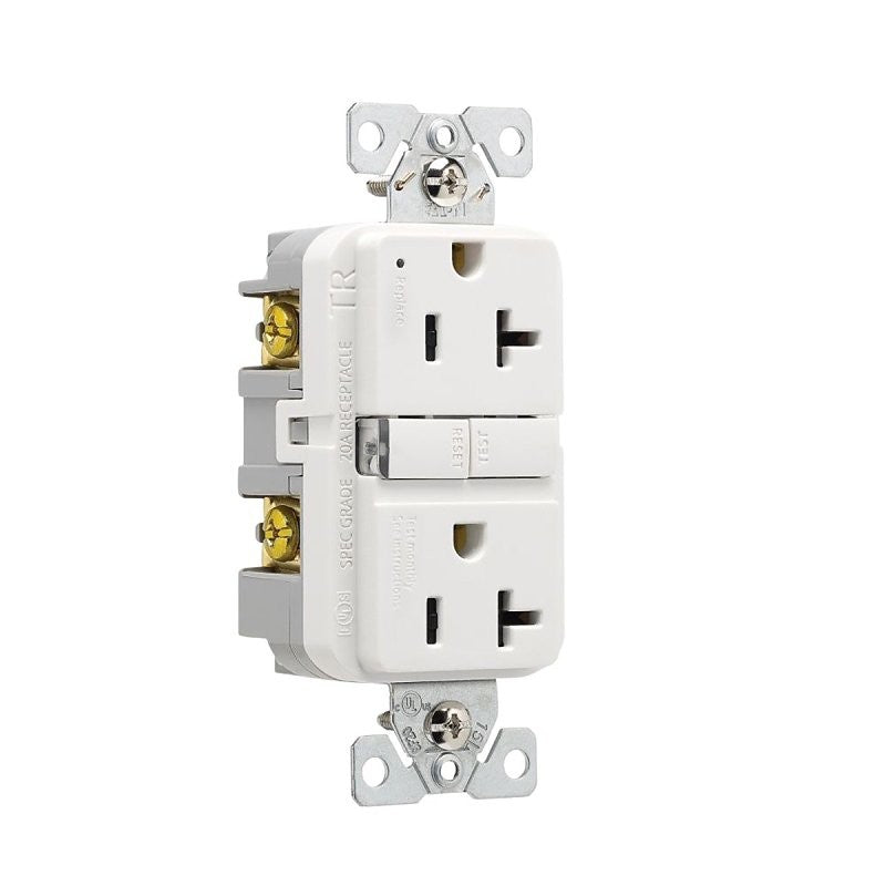 Eaton TRGF20W-BX-L Receptacle, 125 V, 20 A, NEMA: 5-20R, GFCI Socket, Back, Side Wiring, White (Pack of 10)