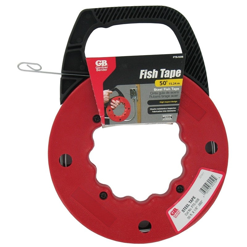 Gardner Bender FTS Series FTS-50B Fish Tape, 1/8 in Tape, 50 ft L Tape, Steel Tape, Red Case