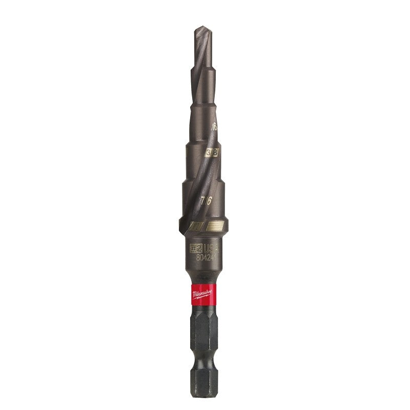 Milwaukee SHOCKWAVE Impact Duty 48-89-9242 Step Drill Bit, 3/16 to 1/2 in Dia, Spiral Flute, 2-Flute, Hex Shank
