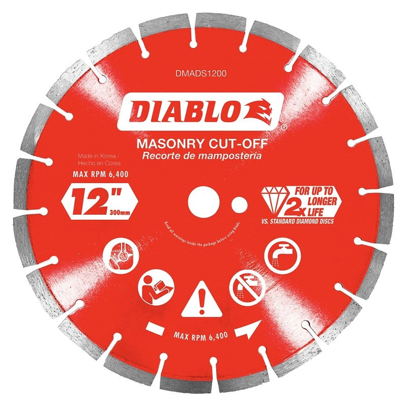 Diablo DMADS1200 Series Saw Blade, Cut-Off Disc Blade, 12 in Dia, Segmented Rim, 1/PK