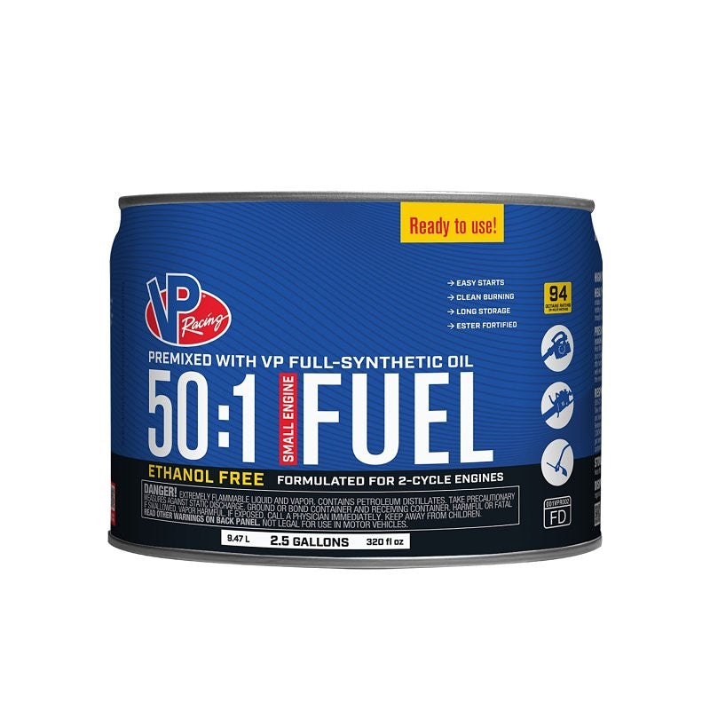 VP Racing Fuels 62325 2-Cycle 50:1 Ethanol-Free Premix Fuel, Aromatic Hydrocarbon, Blue, 2.5 gal Pail (Pack of 2)