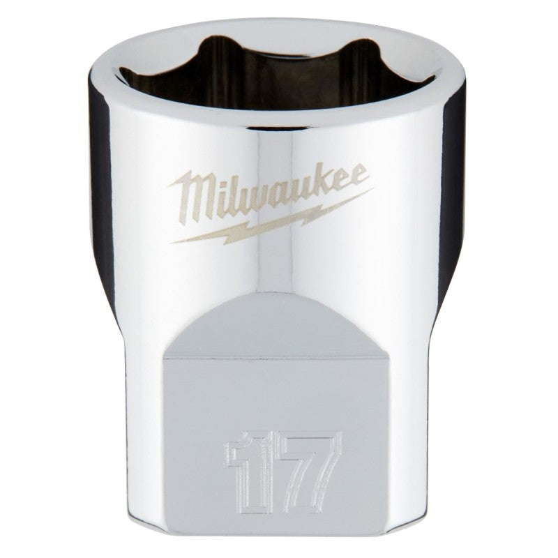 Milwaukee 45-34-9087 Socket, 17 mm Socket, Standard Socket, 3.543 in OAL, 3/8 in Drive, 6-Point, Chrome Vanadium Steel