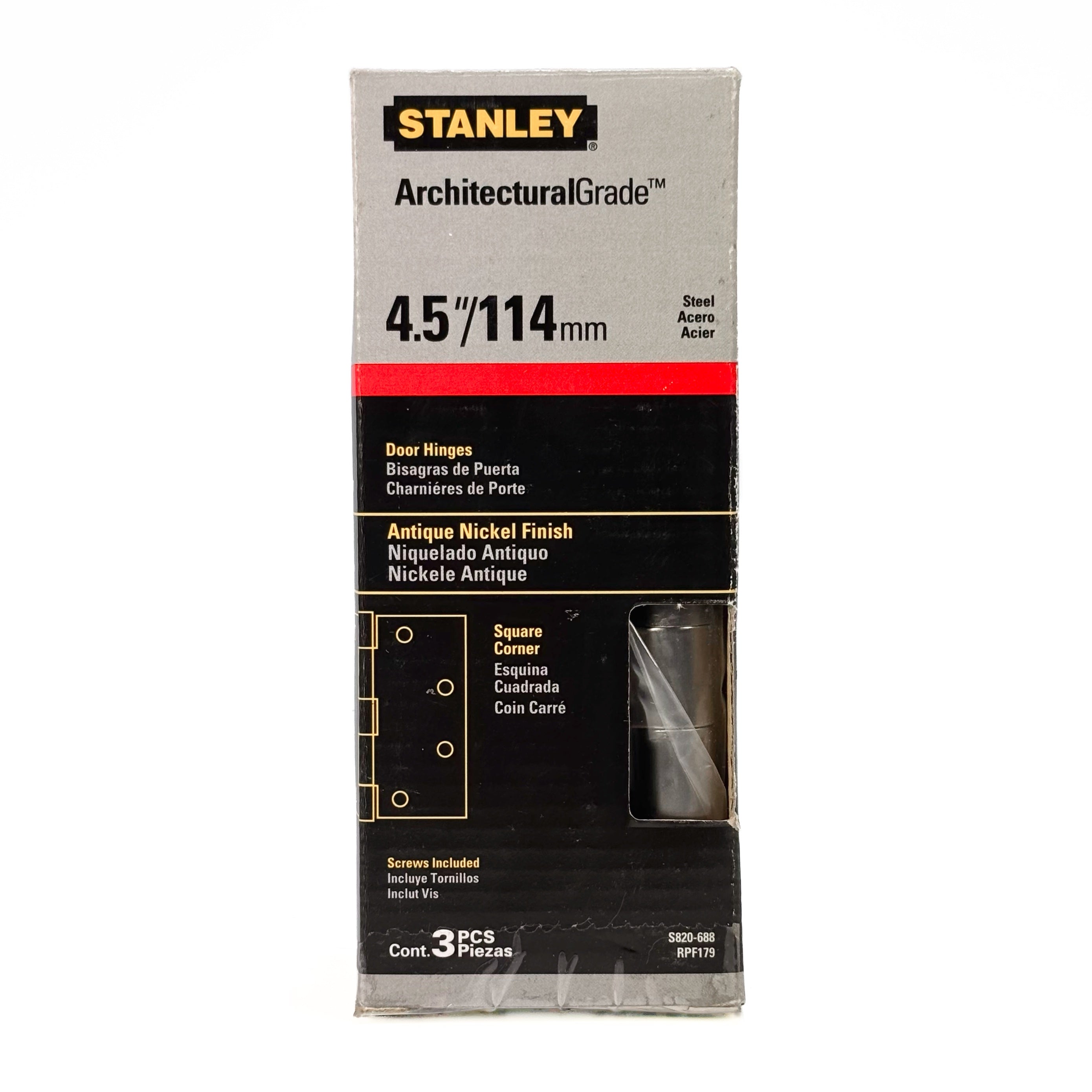 Commercial Door Hinges 4-1/2 Inch Square Corner Antique Nickel 3 Pack