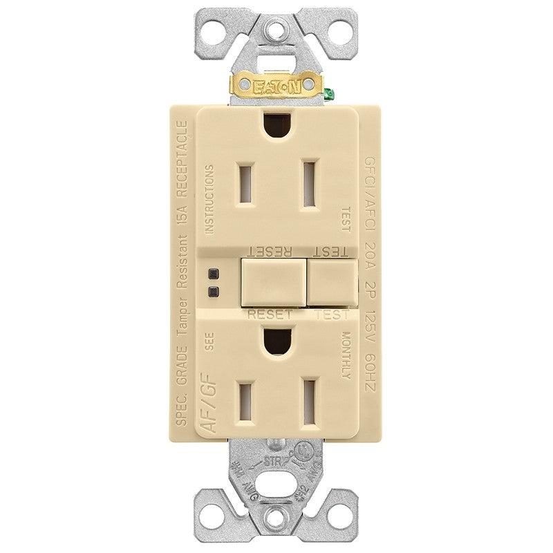 Eaton Wiring Devices TRAFGF15V-K-L Duplex Receptacle Wallplate, 2 -Pole, 15 A, 125 V, Back, Side Wiring, Ivory