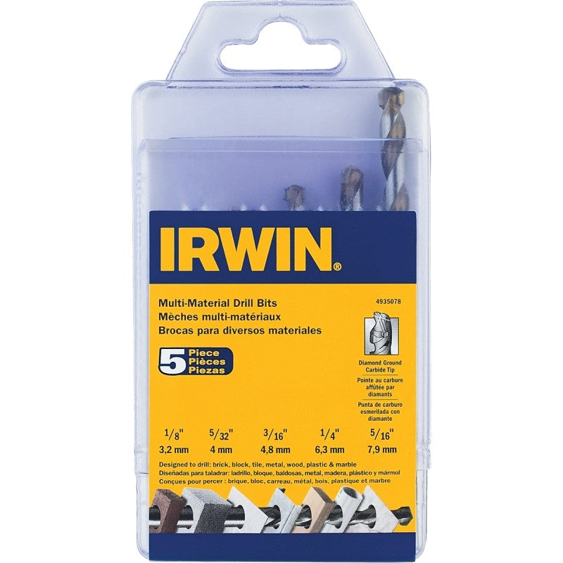 Irwin 4935078 Drill Bit Set, Multi-Material, 5-Piece, Steel, Uncoated
