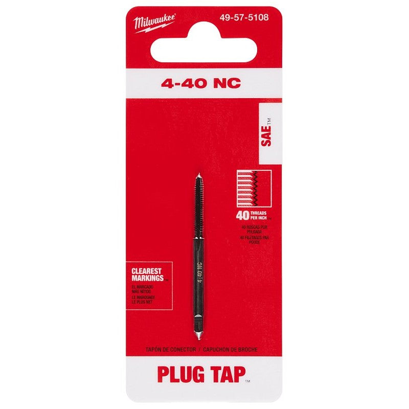 Milwaukee 49-57-5108 Straight Flute Plug Tap, #4-40 Thread, Coarse Thread, HCS