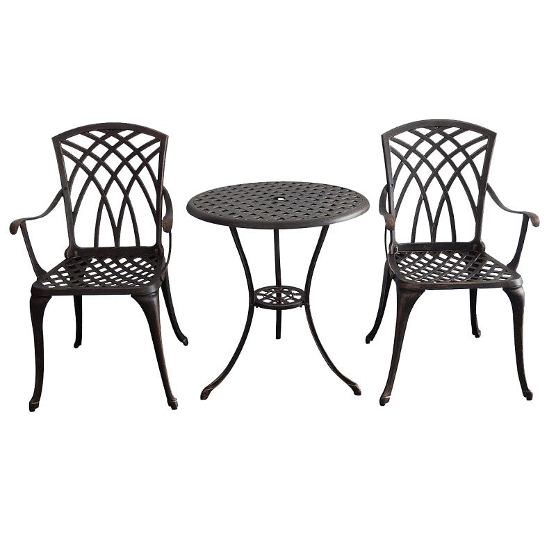 Seasonal Trends IP-XG1022 Bistro Set, KD Construction, 3-Piece, 225 lbs Seating, Aluminum Tabletop, Antique Bronze Seat