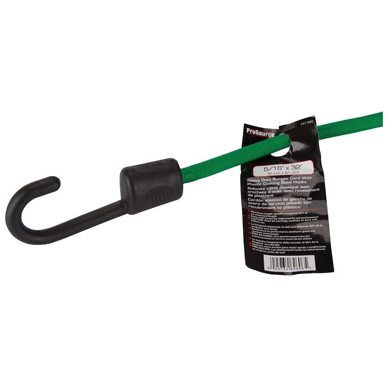 ProSource FH64083 Stretch Cord, 8 mm Dia, 32 in L, Polypropylene, Green, Hook End (Pack of 12)