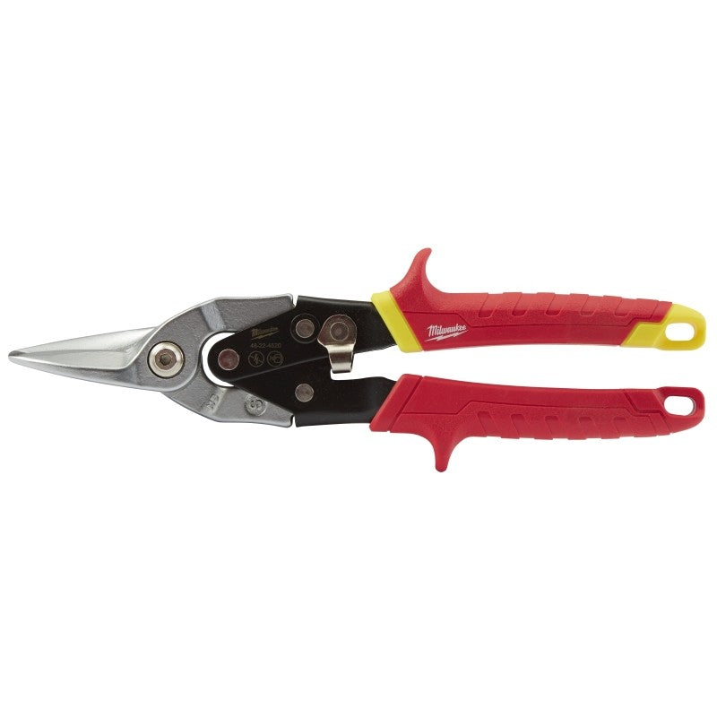 Milwaukee 48-22-4530 Aviation Snips, 10 in OAL, 5 in L Cut, Straight Cut, Steel Blade, Ergonomic Grip Handle, Red Handle