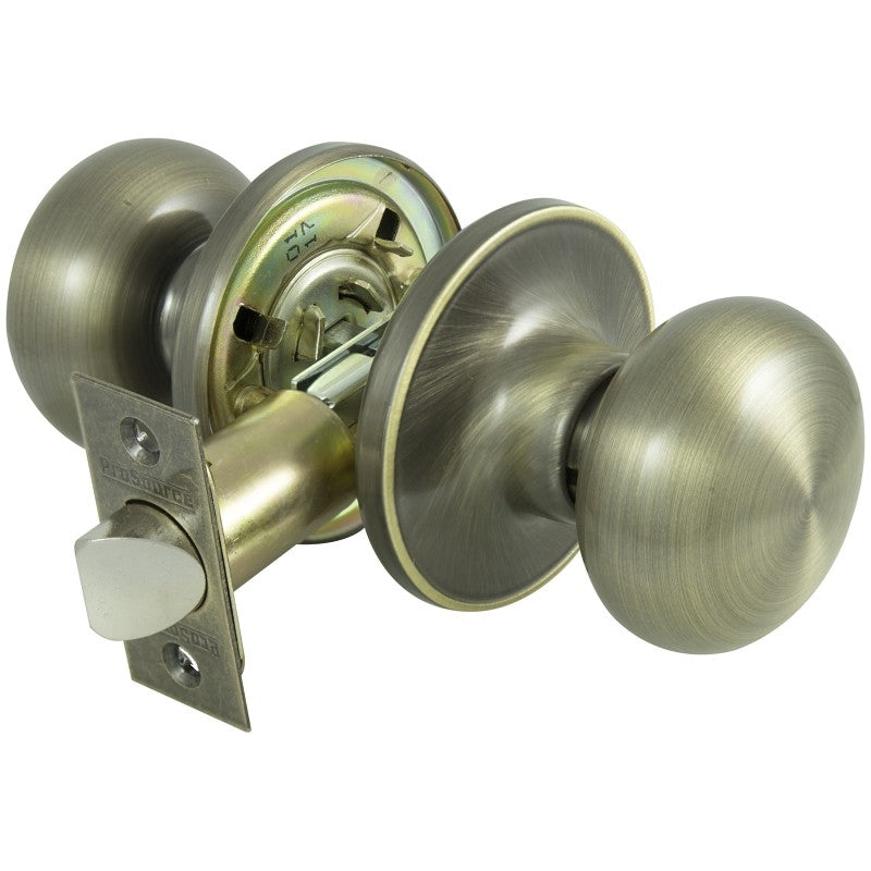 ProSource TF830V-PS Passage Knob, Metal, Antique Brass, 2-3/8 to 2-3/4 in Backset, 1-3/8 to 1-3/4 in Thick Door