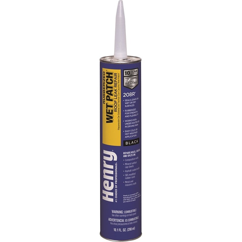 Henry Wet Patch 208R Series HE208R004 Roof Cement, Black, Liquid, 11 fl-oz Cartridge (Pack of 24)