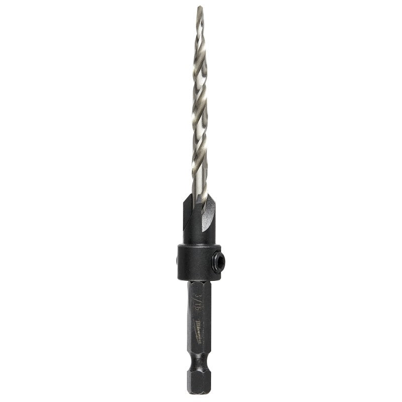 Milwaukee 48-13-5002 Countersink with Drill Bit, 3/16 in Dia Cutter, 1/4 in Dia Shank, 4.38 in OAL, Hex Shank, HSS