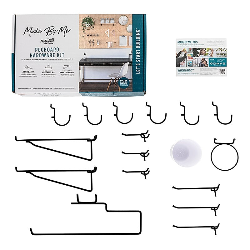 National Hardware Made By Me Series N900-003 Pegboard Organization Hardware Kit, Steel, Black, Matte