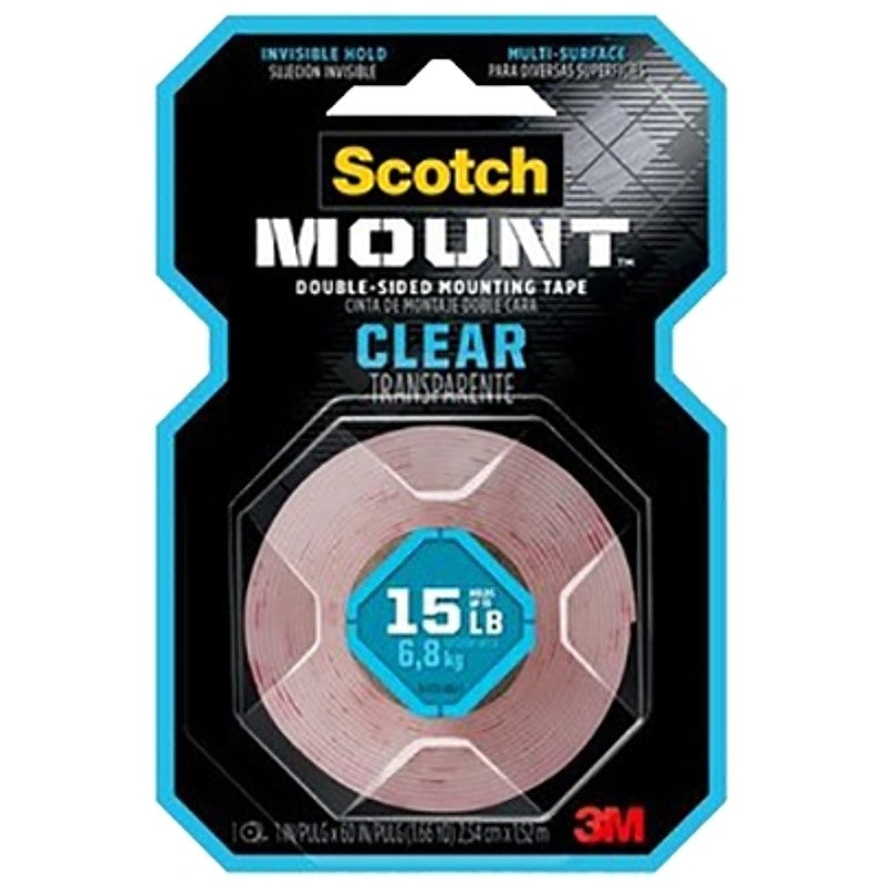 Scotch-Mount 410H-DC Mounting Tape, 1.52 m L, 2.54 cm W, Acrylic Backing, Clear