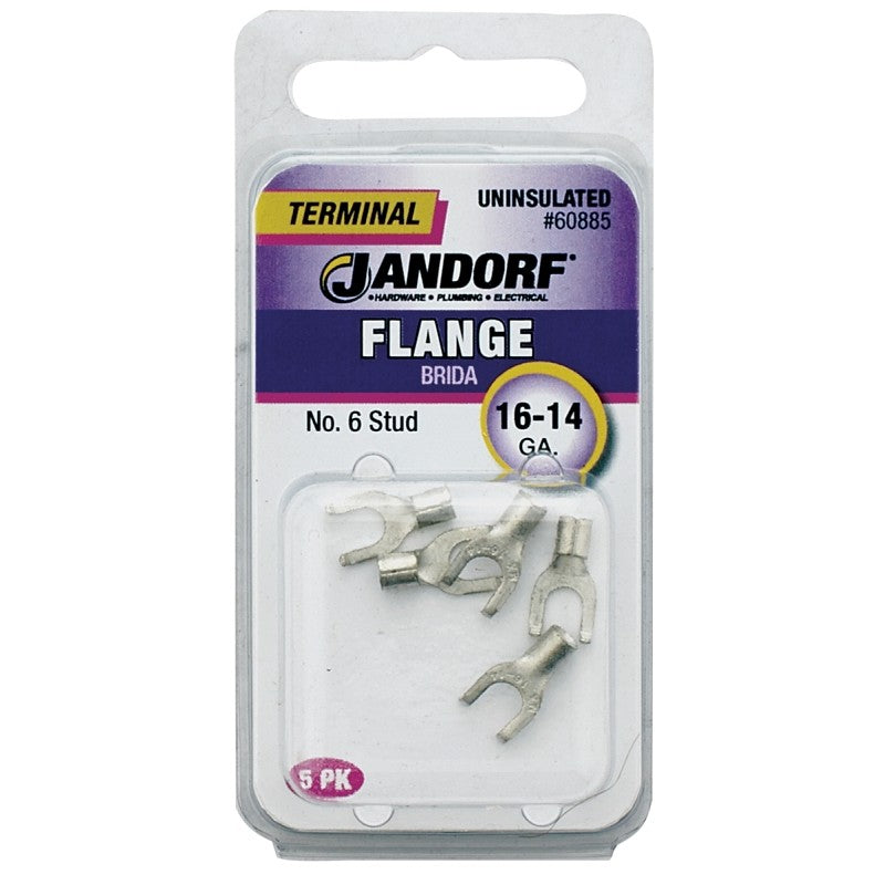 Jandorf 60885 Spade Terminal, 16 to 14 AWG Wire, #6 Stud, Copper Contact