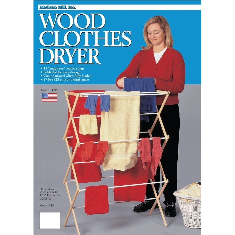 Madison Mill 18 Cloth Dryer, Wood, 14 in W, 42-1/2 in H, 29-1/2 in L