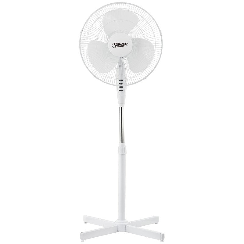 PowerZone FS-40E Oscillating Floor Fan, 120 V, 0.42 A, 90 deg Sweep, 16 in Dia Blade, 3-Blade, Plastic Blade, White