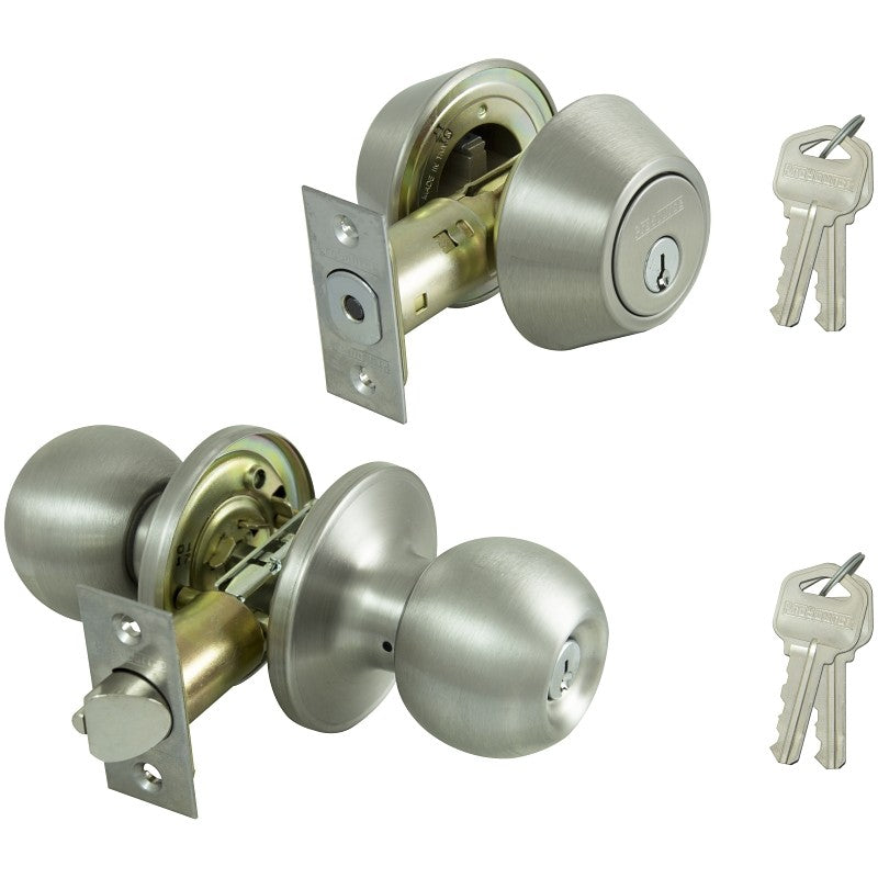 ProSource B36B1-PS Deadbolt and Entry Lockset, Turnbutton Lock, Saturn Design, Stainless Steel, 3 Grade, Stainless Steel (Pack of 2)