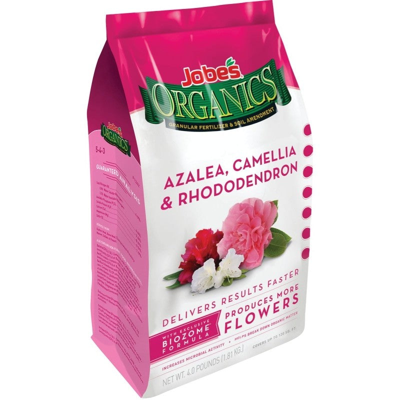 Jobes 09826 Azalea Camellia and Rhododendron Organic Plant Food, 4 lb, Granular, 4-3-4 N-P-K Ratio