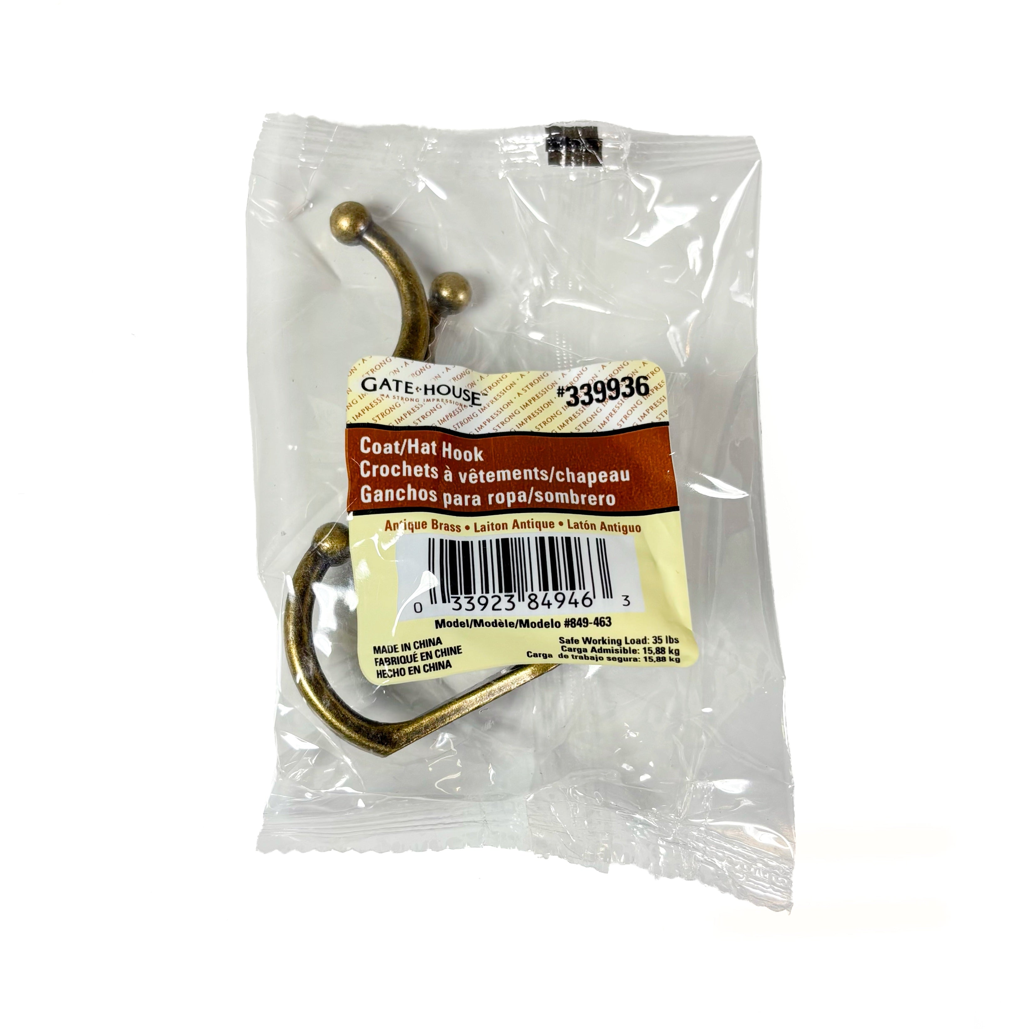 Ball End Coat And Hat Hooks Antique Brass 2 Pack (POS)