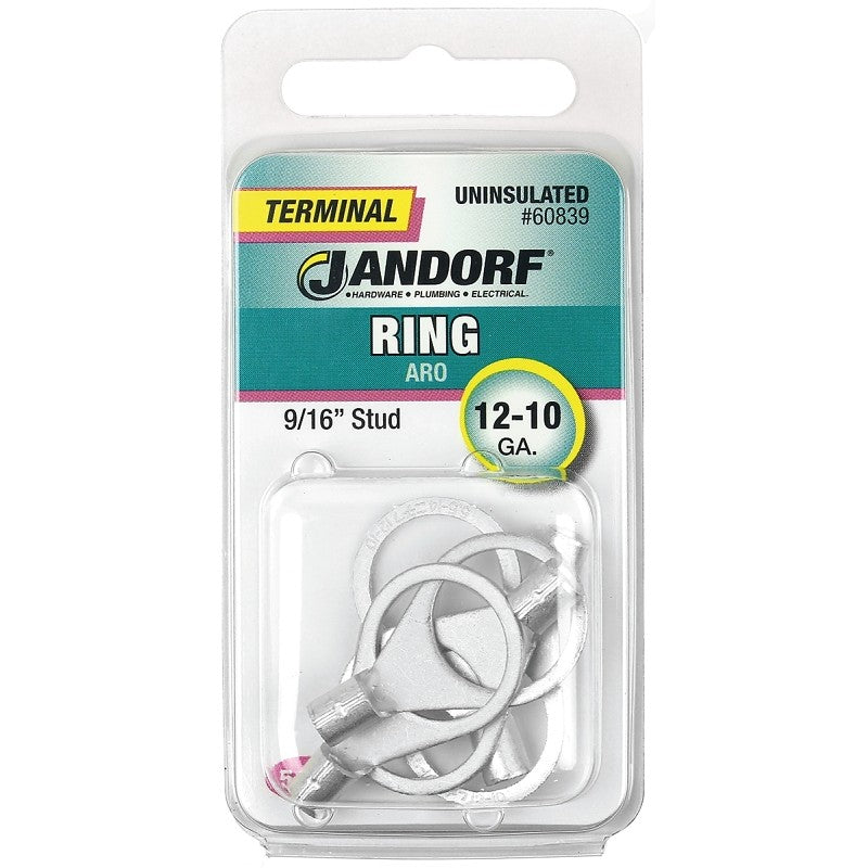 Jandorf 60839 Ring Terminal, 12 to 10 AWG Wire, 9/16 in Stud, Copper Contact