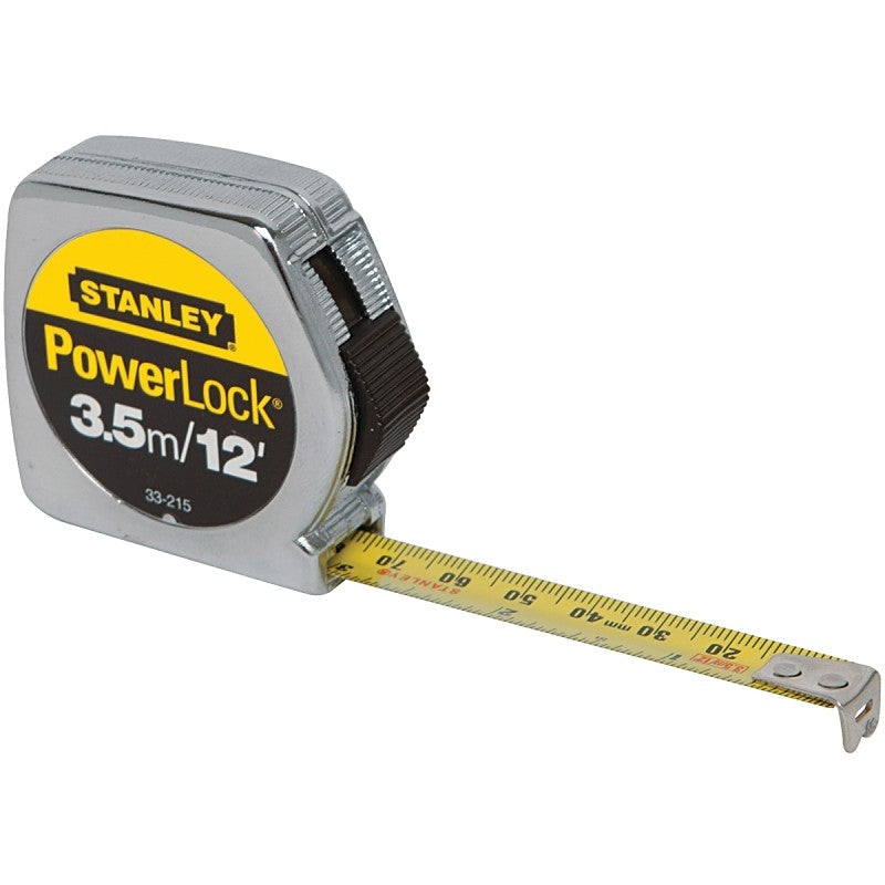 STANLEY 33-215 Measuring Tape, 12 ft L Blade, 1/2 in W Blade, Steel Blade, Die-Cast Metal Case, Chrome Case