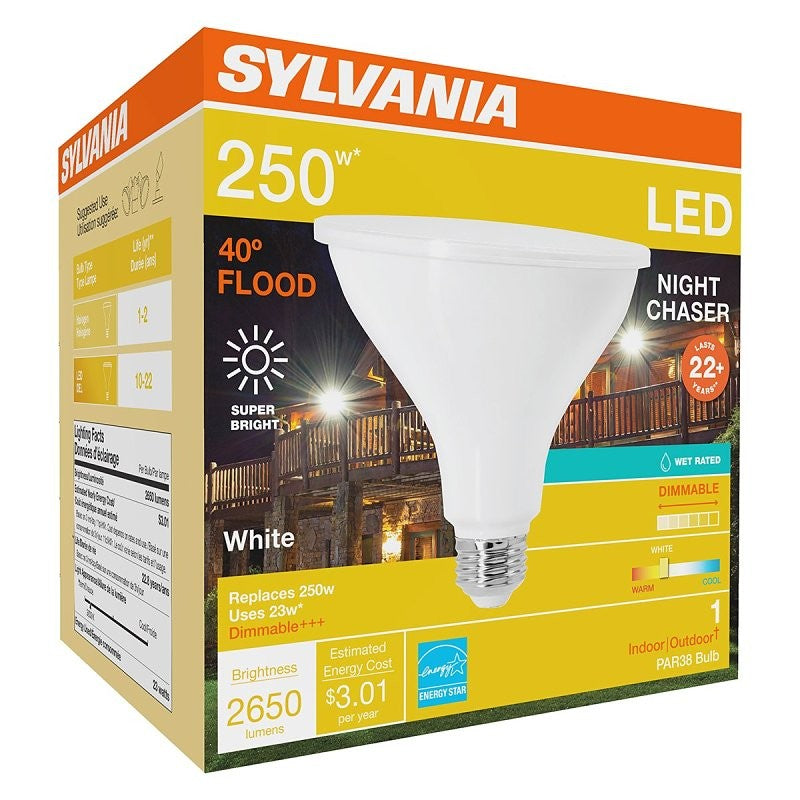 Sylvania 74793 LED Bulb, Flood/Spotlight, PAR38 Lamp, 250 W Equivalent, E26 Lamp Base, Dimmable, Natural White Light