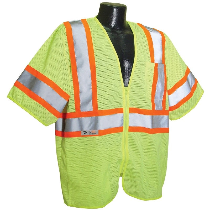 Radians SV22-3ZGM-L Economical Safety Vest, L, Polyester, Green/Silver, Zipper