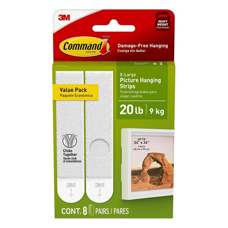 Command 17217-8ES Picture Hanging Strip, Foam Backing, White, 20 lb, 8/PR