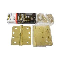 Commercial Door Hinges 4 Inch 1/4 Radius Bright Polished Brass 3 Pack (POS)