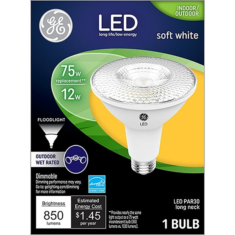 GE Industrial Solutions 38446 LED Bulb, Flood/Spotlight, 850 Lumens, 12 W, PAR30L Lamp, 75 W Equivalent, E26 Lamp Base