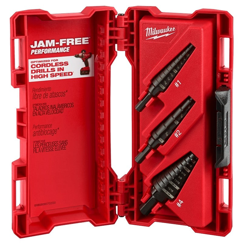 Milwaukee 48-89-9221 Step Drill Bit Set, Dual Flute, 3-Piece, HSS, Black Oxide