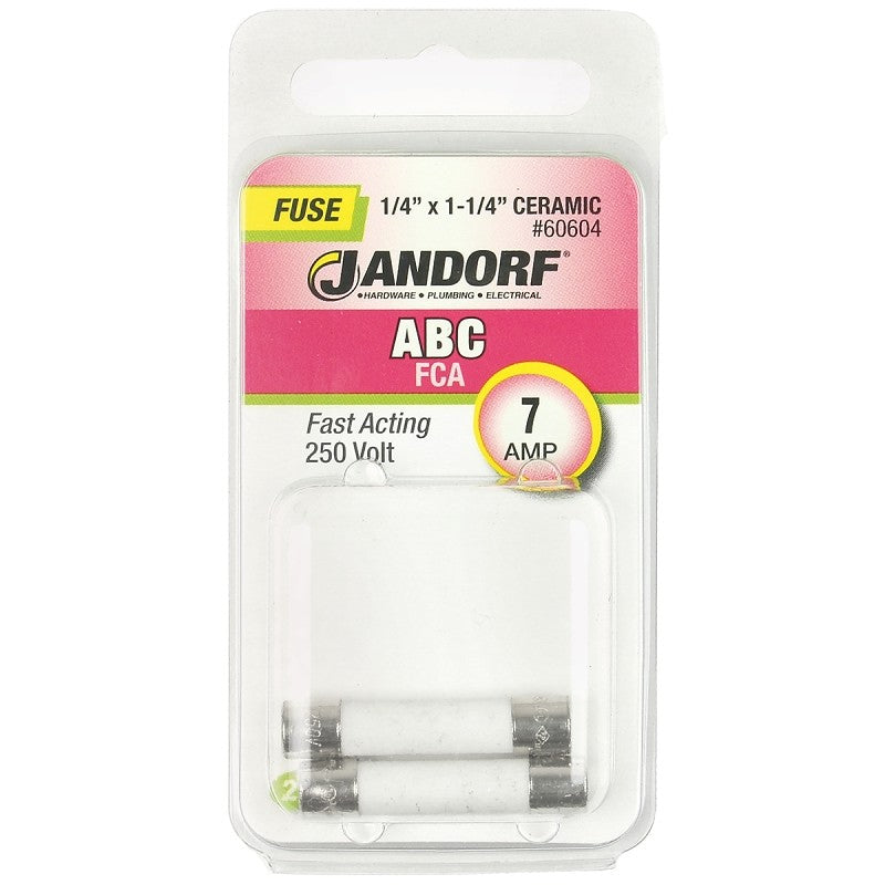 Jandorf 60604 Fast Acting Fuse, 7 A, 250 V, 200 A, 10 kA Interrupt, Ceramic Body