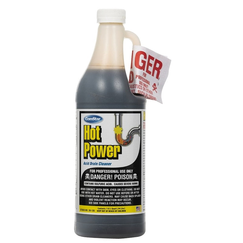 ComStar Hot Power 30-135 Drain Cleaner, Liquid, Amber, Sharp, 1 qt Bottle (Pack of 12)