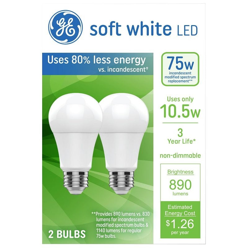 GE 93131321 LED Light Bulb, A19 Lamp, 75 W Equivalent, Medium Lamp Base, Non-Dimmable, Soft White/Warm White