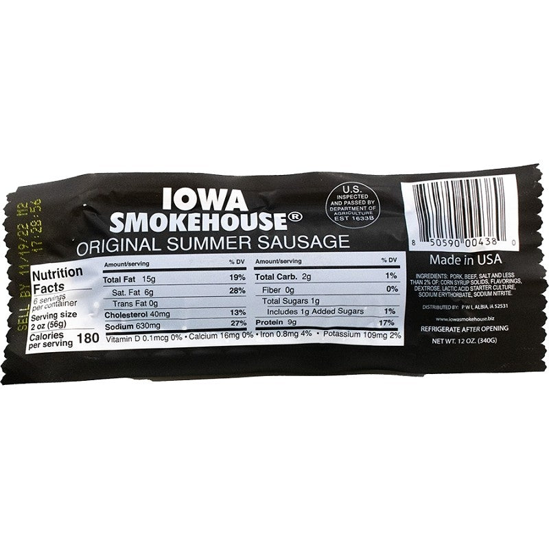 Iowa Smokehouse IS-SS12O Summer Sausage, Original, 12 oz (Pack of 12)