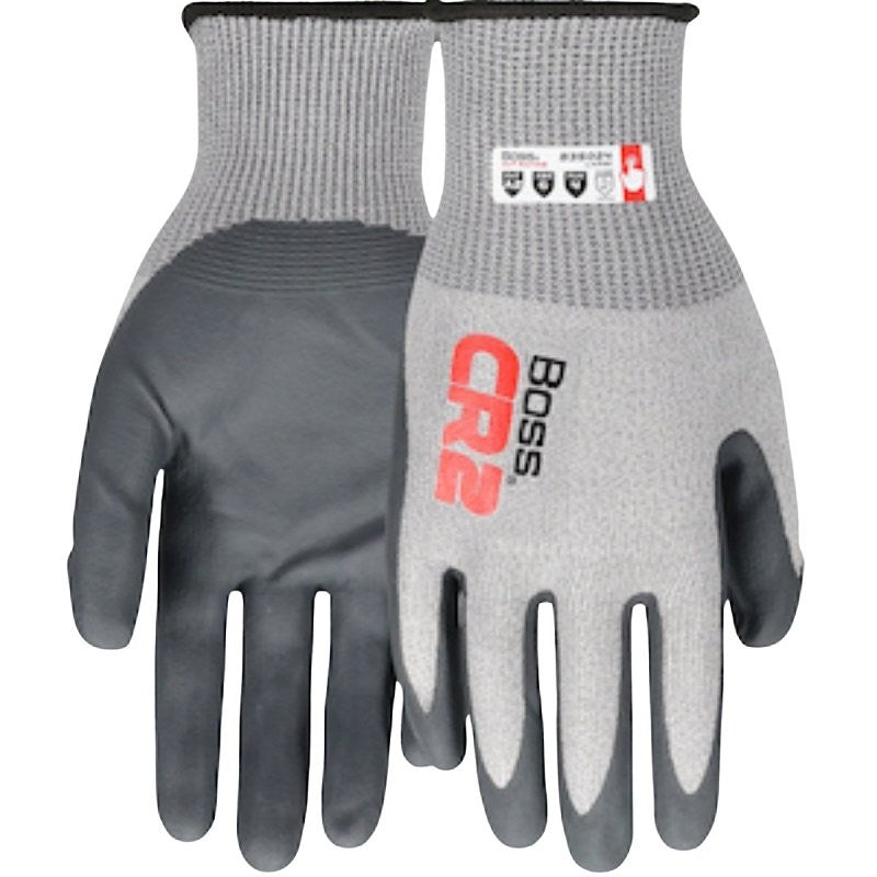 Boss CR2 B35024-L Cut-Resistant Gloves, L, Elastic Knit Wrist Cuff, Nitrile Coating, Nylon, Gray
