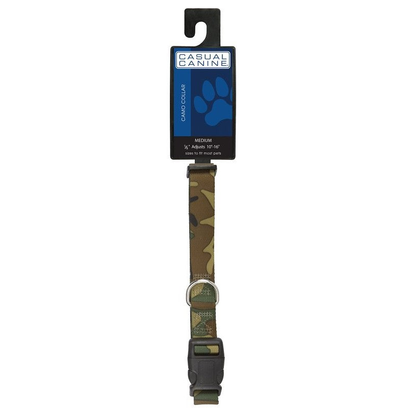Casual Canine ZA6741 14 43 Dog Collar, D-Ring Link, 14 to 20 in L, 5/8 in W, Nylon, Green Camo