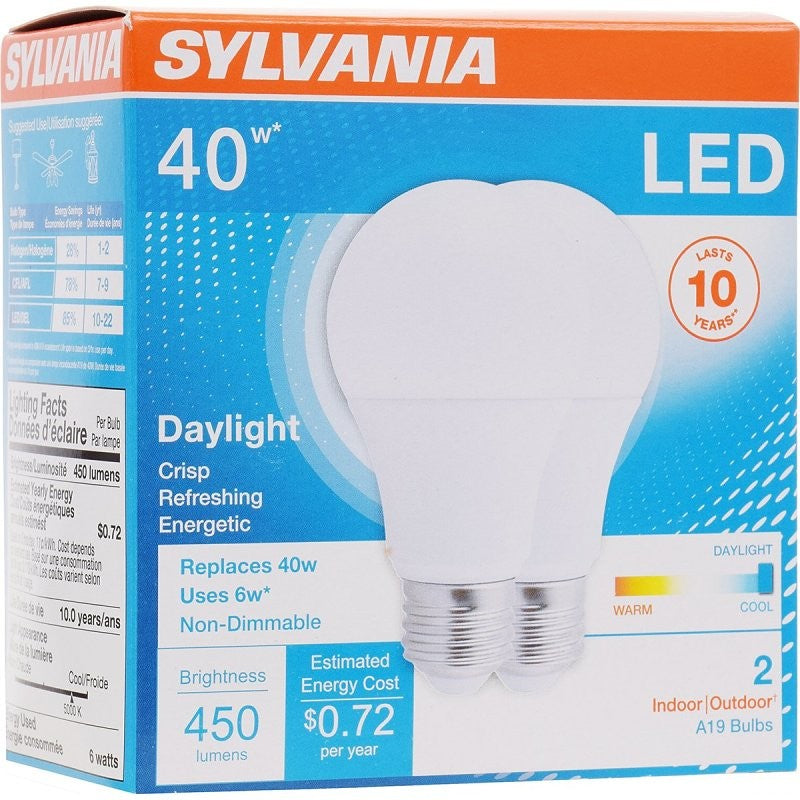 Sylvania 74081 LED Bulb, 120 V, 450 Lumens, 6 W, A19 Lamp, 40 W Equivalent, E26 Lamp Base, Frosted