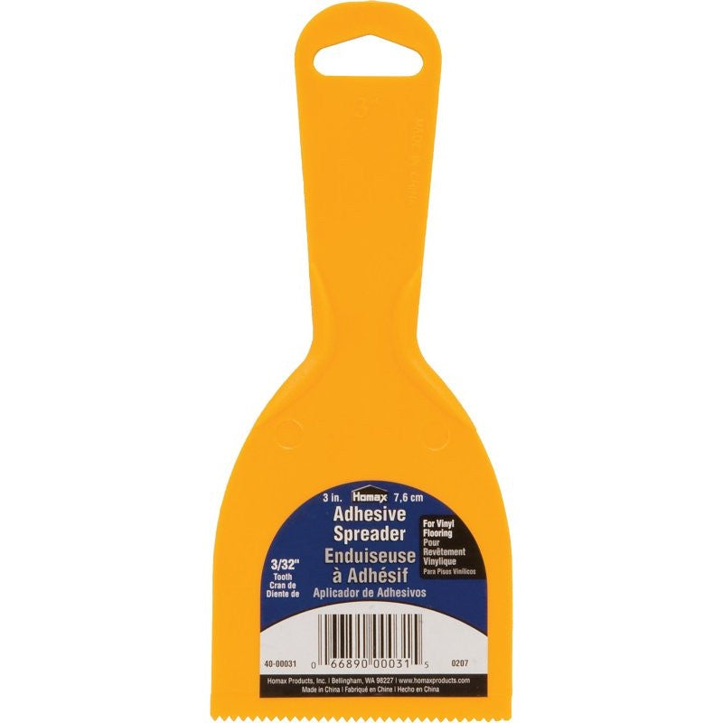 Homax 40-00031 Adhesive Spreader Knife, 3/32 in Notch, Notched Blade, Polystyrene Blade, Polystyrene Handle