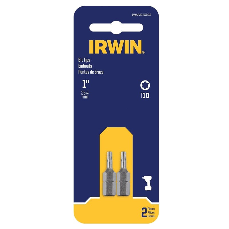 Irwin IWAF21TX102 Insert Bit, T10 Drive, Torx Drive, 1/4 in Shank, Hex Shank, 1 in L, Steel