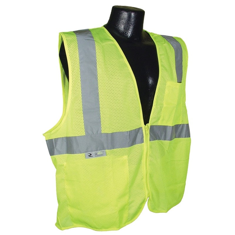 Radians SV2ZGM-XL Economical Safety Vest, XL, Unisex, Fits to Chest Size: 28 in, Polyester, Green/Silver, Zipper